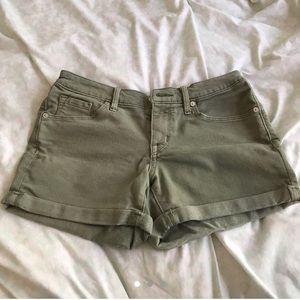 Green denim shorts